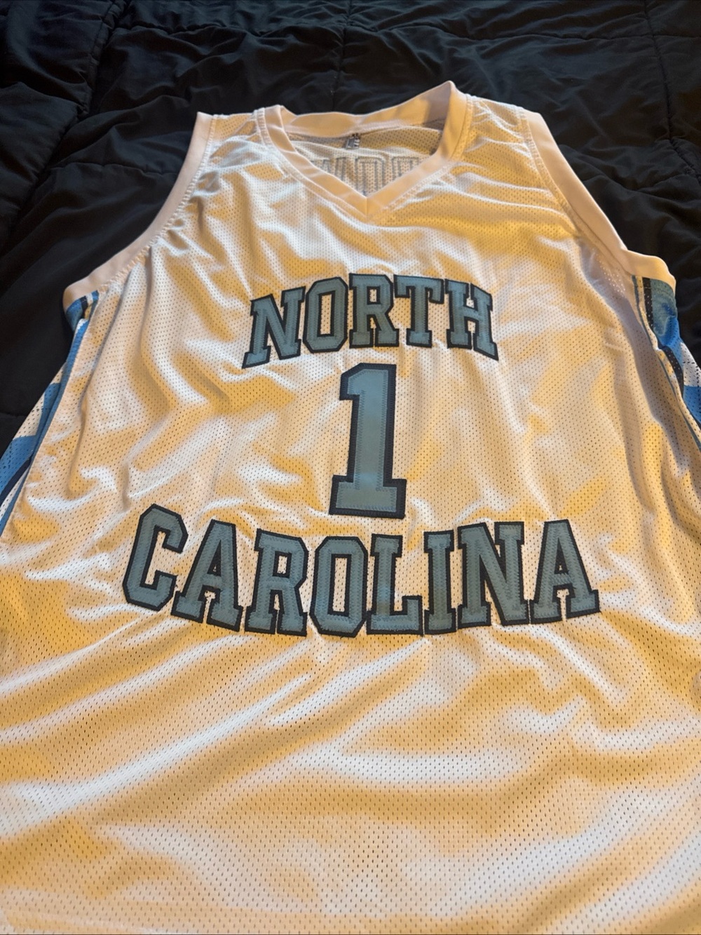 North Carolina #1 - White and Light Blue authenticated autograph jersey xl